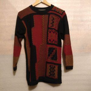 Alpaca Sweater 100% Peruvian Alpaca Tribal Knit Intarsia Sweater XS Fall/Winter
